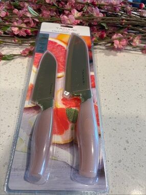 Tahari Knife Set with Dusty Pink Handles - 2-Piece Stainless